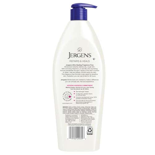 Jergens Ultra Healing Dry Skin Lotion, Hand and Body Moisturizer for Quick Absorption into Extra Dry Skin with Hydralucence Blend, Vitamins C, E and B5, White, 32oz