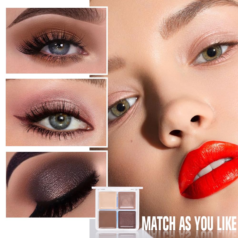 evpct Single Cream Eye Shadow Palette Pot Makeup for Older Women, Taupe Mauve Shimmer Glitter Metallic Monochrome Cream to Powder Eyeshadow Palette Eye Brightener, High Pigment Waterproof Blendable