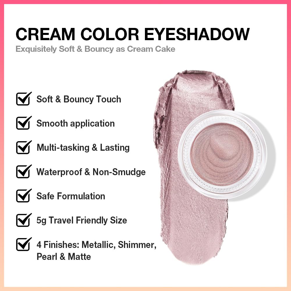 evpct Single Cream Eye Shadow Palette Pot Makeup for Older Women, Taupe Mauve Shimmer Glitter Metallic Monochrome Cream to Powder Eyeshadow Palette Eye Brightener, High Pigment Waterproof Blendable