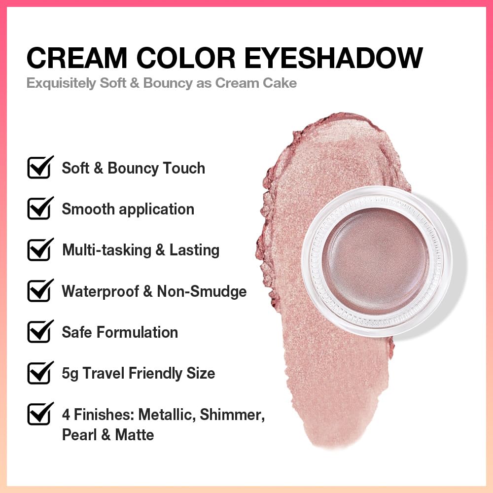 evpct Single Cream Eye Shadow Palette Pot Makeup for Older Women, Taupe Mauve Shimmer Glitter Metallic Monochrome Cream to Powder Eyeshadow Palette Eye Brightener, High Pigment Waterproof Blendable