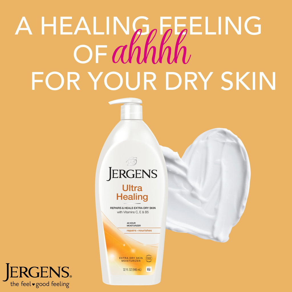Jergens Ultra Healing Dry Skin Lotion, Hand and Body Moisturizer for Quick Absorption into Extra Dry Skin with Hydralucence Blend, Vitamins C, E and B5, White, 32oz