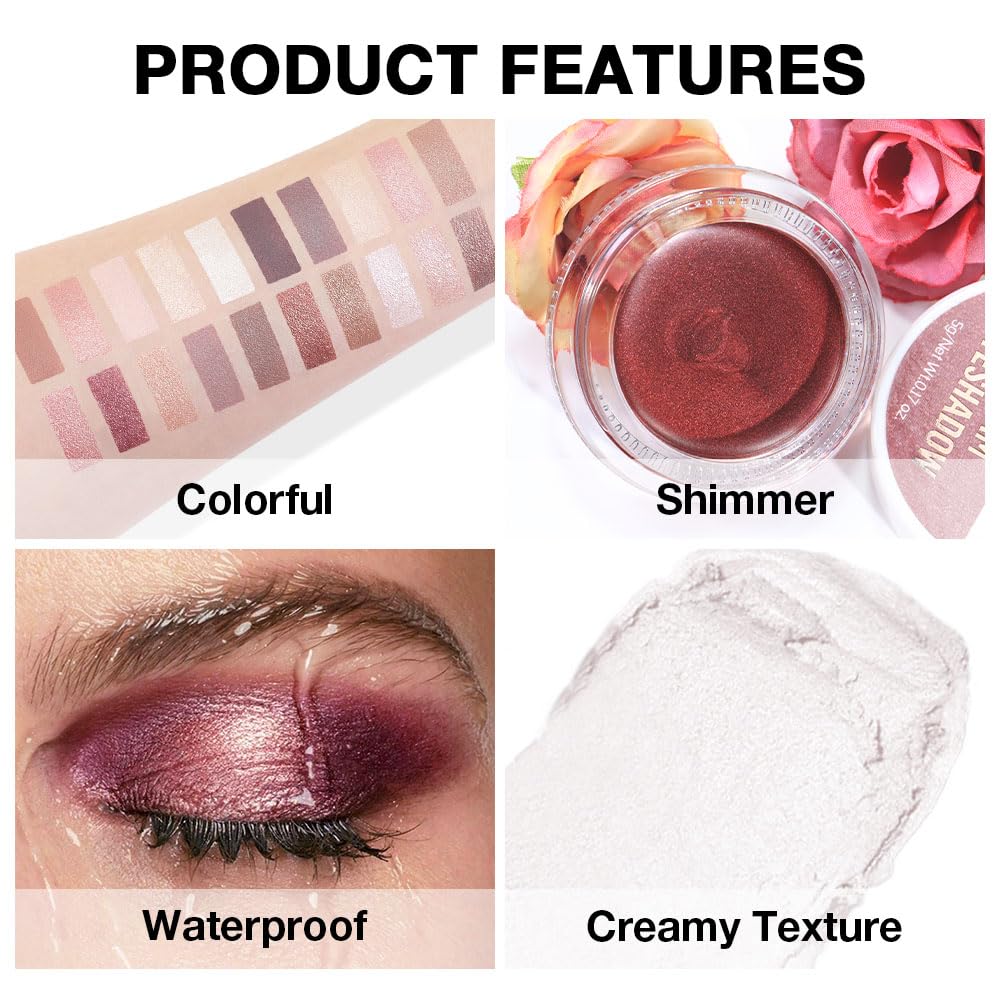 evpct Single Cream Eye Shadow Palette Pot Makeup for Older Women, Taupe Mauve Shimmer Glitter Metallic Monochrome Cream to Powder Eyeshadow Palette Eye Brightener, High Pigment Waterproof Blendable