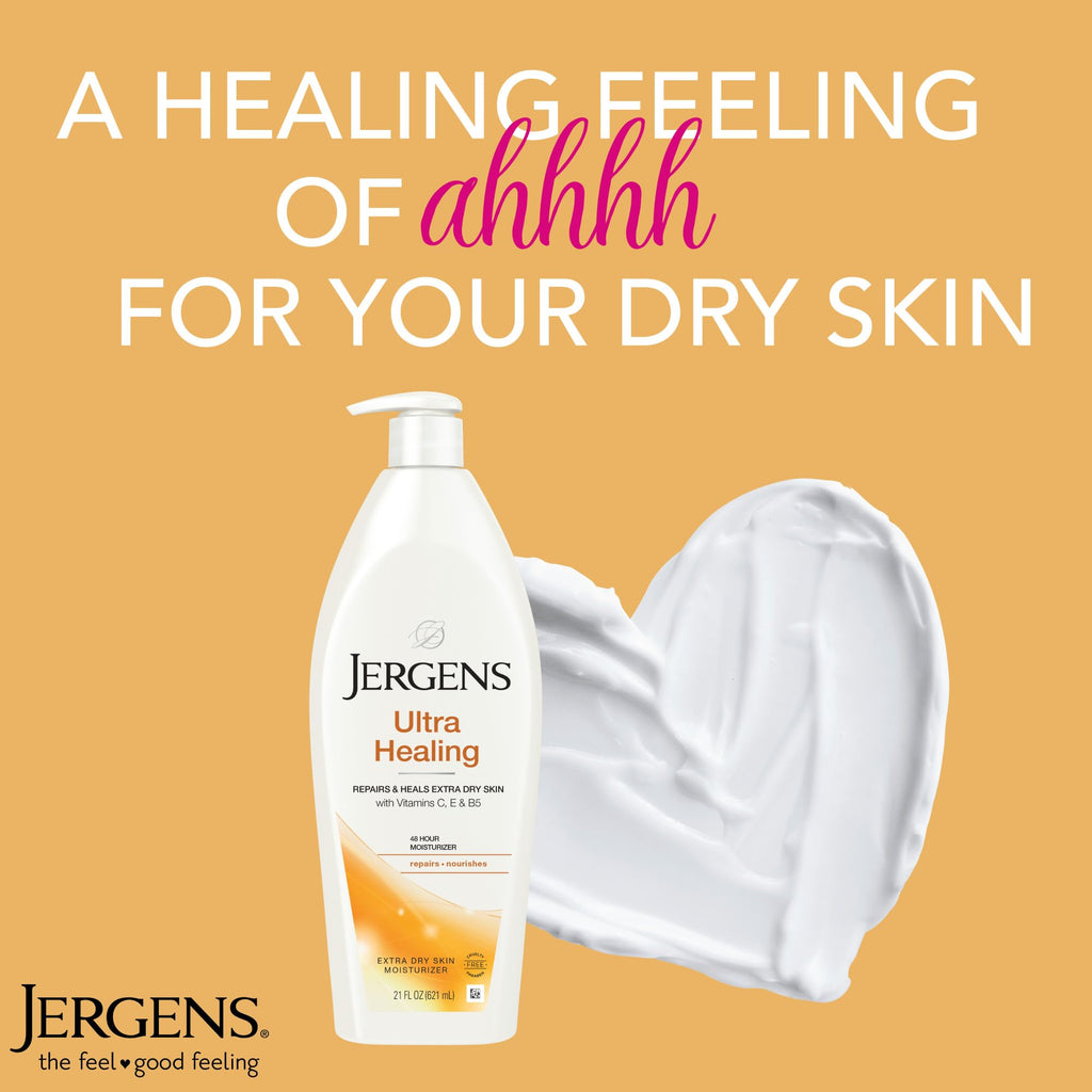 Jergens Ultra Healing Dry Skin Lotion, Hand and Body Moisturizer for Quick Absorption into Extra Dry Skin with Hydralucence Blend, Vitamins C, E and B5, White, 32oz