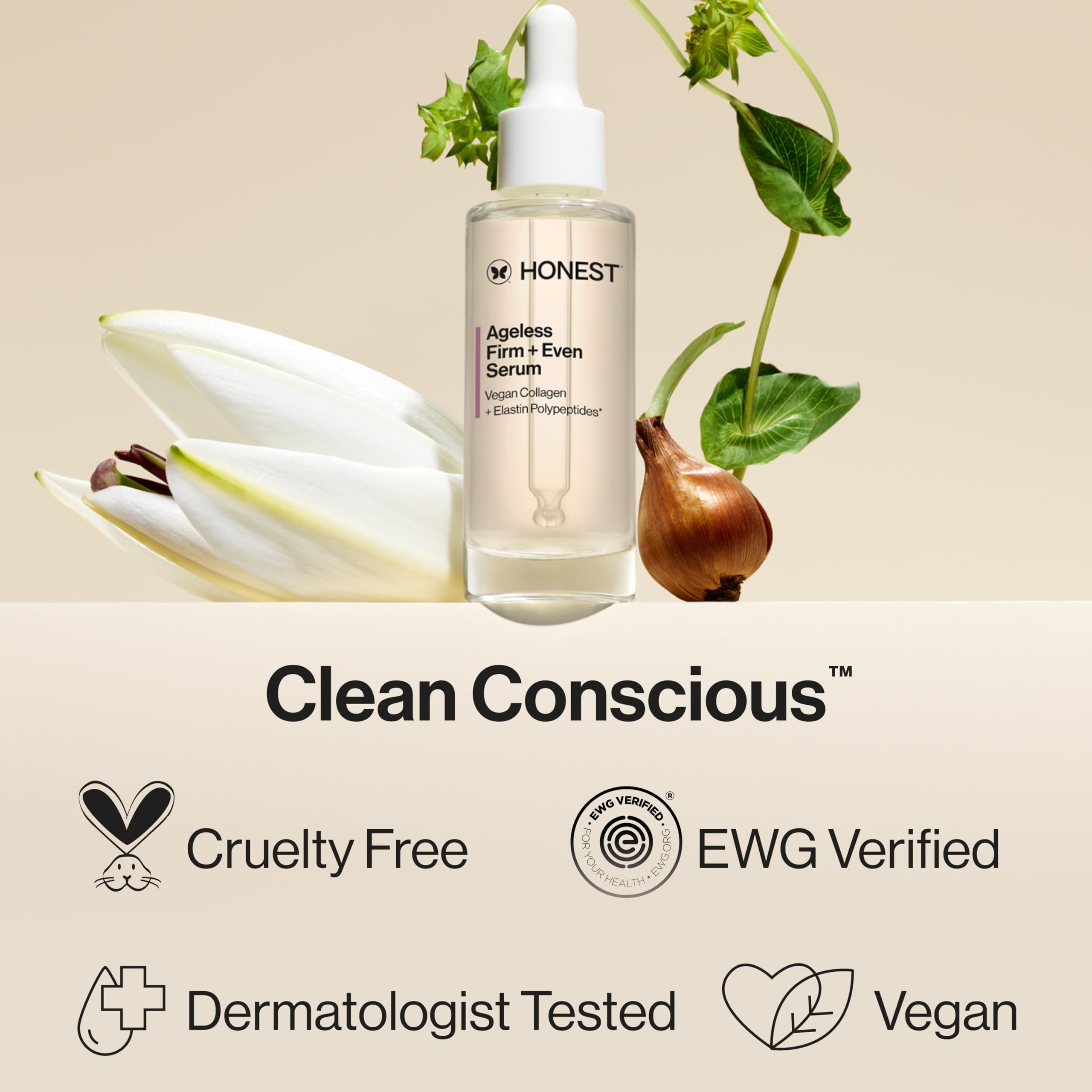 Honest Beauty Ageless Firm and Smooth Cream | Powered by Vegan Collagen and Elastin Polypeptides | Firmer, Smoother Looking Skin | Fragrance Free, EWG Verified, Vegan, Cruelty-Free | 1.7 fl oz