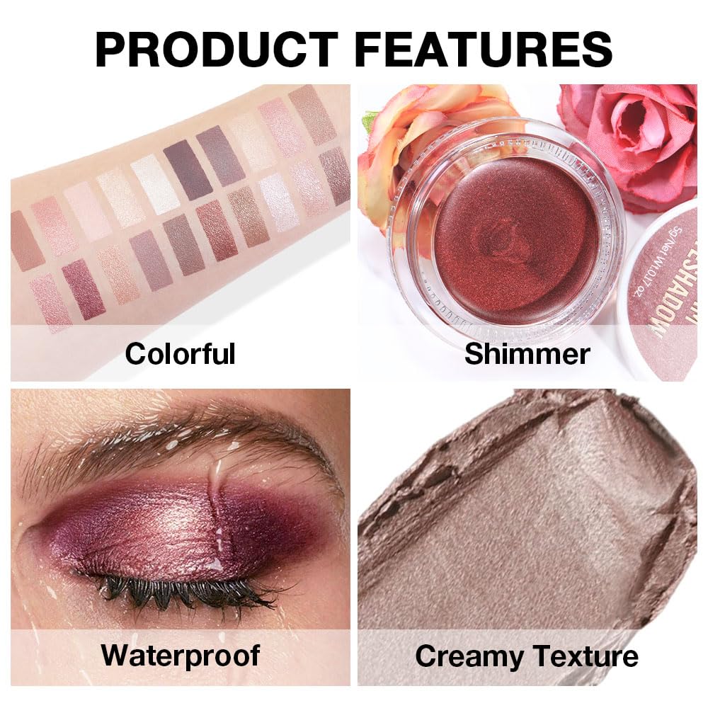 evpct Single Cream Eye Shadow Palette Pot Makeup for Older Women, Taupe Mauve Shimmer Glitter Metallic Monochrome Cream to Powder Eyeshadow Palette Eye Brightener, High Pigment Waterproof Blendable