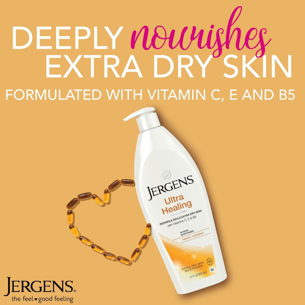 Jergens Ultra Healing Dry Skin Lotion, Hand and Body Moisturizer for Quick Absorption into Extra Dry Skin with Hydralucence Blend, Vitamins C, E and B5, White, 32oz