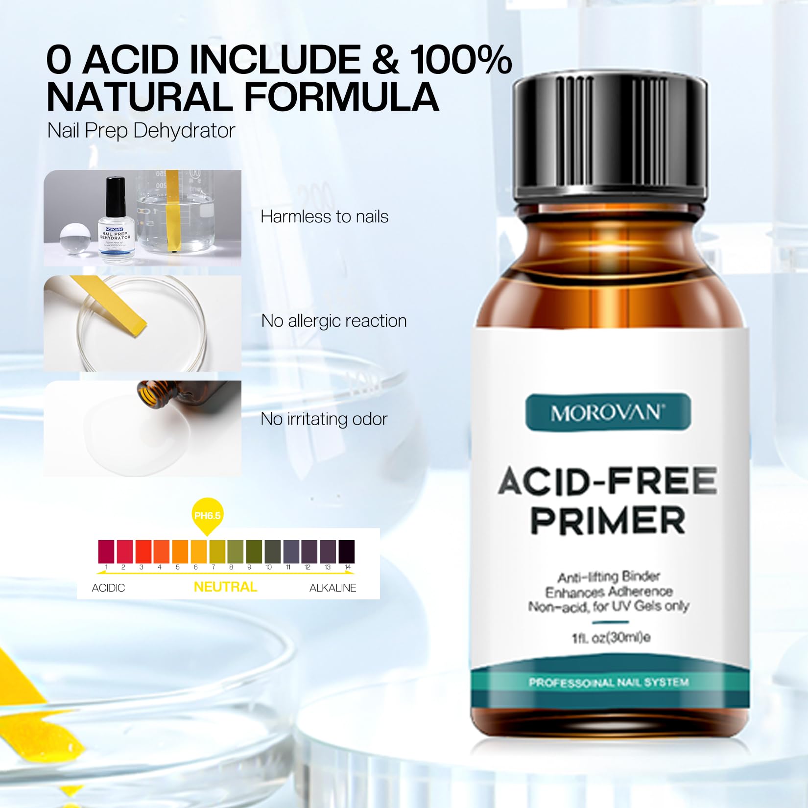 Morovan Professional Natural Nail Prep Dehydrate and Acid-Free Primer, Dehydrator for Acrylic and Gel Nail Polish, Non Acid Primer for UV Gels Fast Dry Superior Bonding Agent Gift Box Set