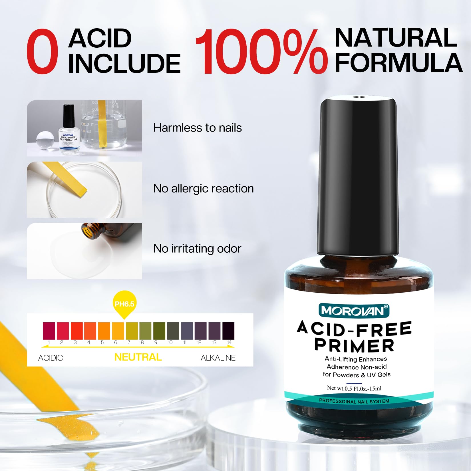 Morovan Professional Natural Nail Prep Dehydrate and Acid-Free Primer, Dehydrator for Acrylic and Gel Nail Polish, Non Acid Primer for UV Gels Fast Dry Superior Bonding Agent Gift Box Set