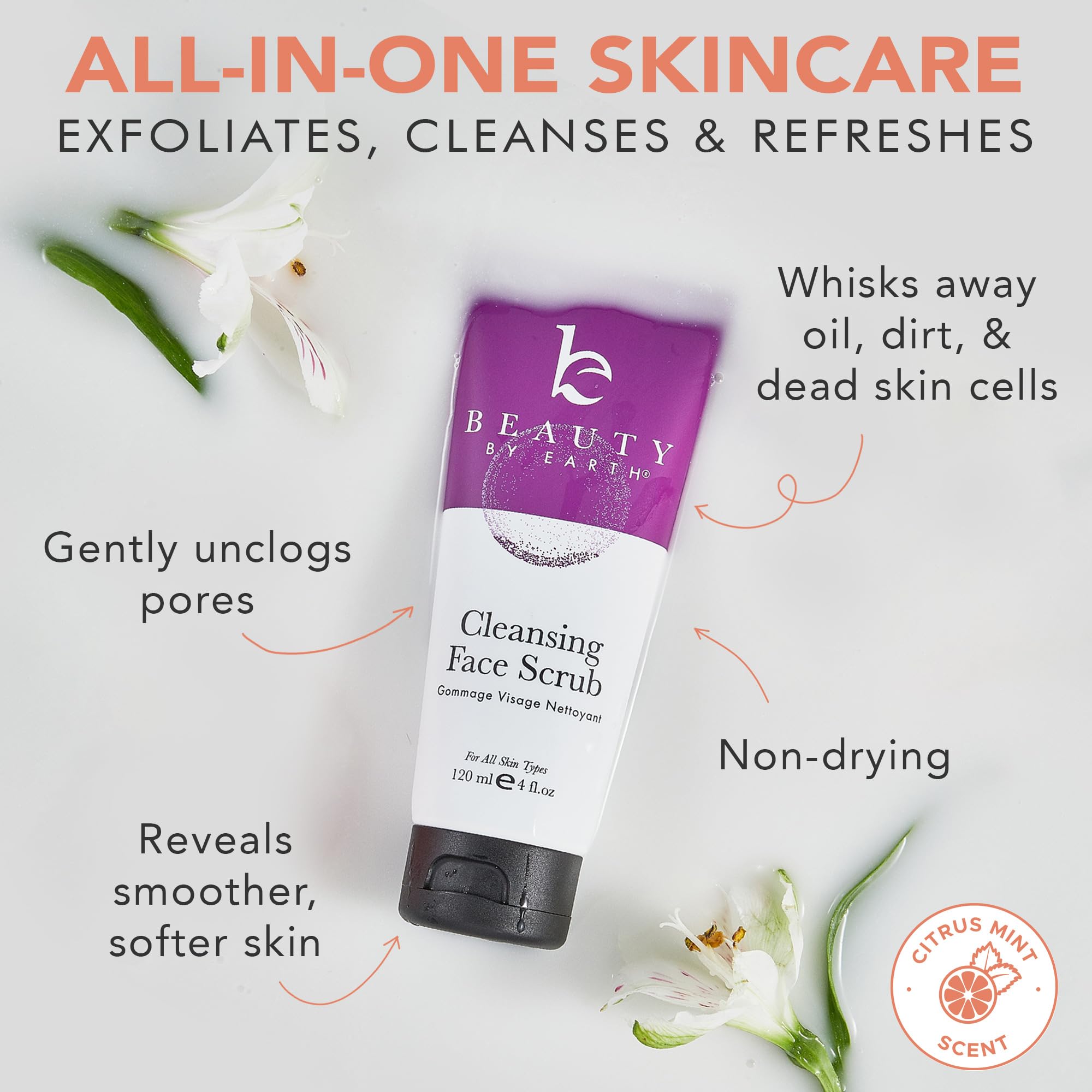 Facial Scrub Exfoliator - USA Made with Natural & Organic Ingredients, Gentle Exfoliating Face Wash for Sensitive & Acne Prone Skin, Microdermabrasion Scrub, Removes Dead Skin Cells (2 Fl Oz)