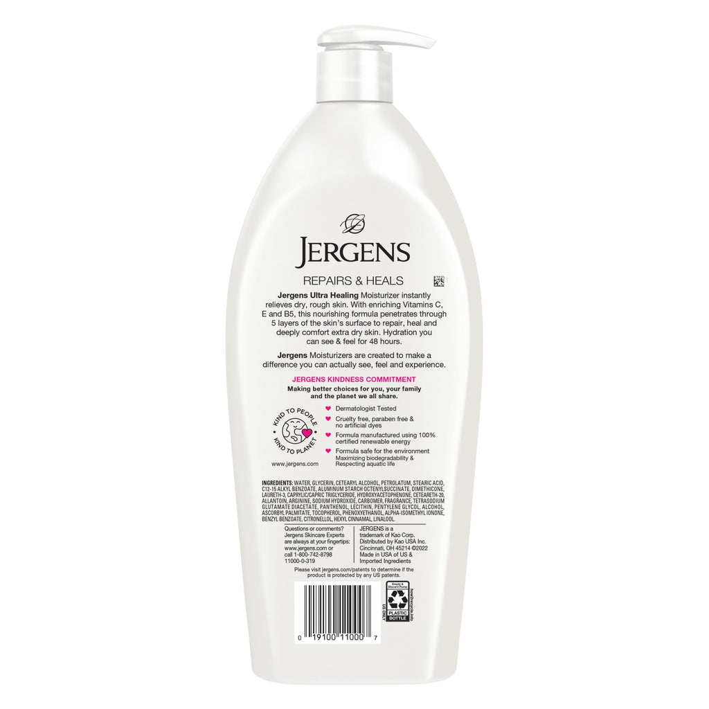 Jergens Ultra Healing Dry Skin Lotion, Hand and Body Moisturizer for Quick Absorption into Extra Dry Skin with Hydralucence Blend, Vitamins C, E and B5, White, 32oz