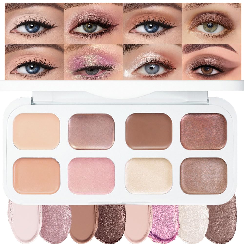 evpct Single Cream Eye Shadow Palette Pot Makeup for Older Women, Taupe Mauve Shimmer Glitter Metallic Monochrome Cream to Powder Eyeshadow Palette Eye Brightener, High Pigment Waterproof Blendable