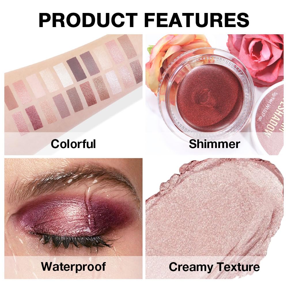 evpct Single Cream Eye Shadow Palette Pot Makeup for Older Women, Taupe Mauve Shimmer Glitter Metallic Monochrome Cream to Powder Eyeshadow Palette Eye Brightener, High Pigment Waterproof Blendable