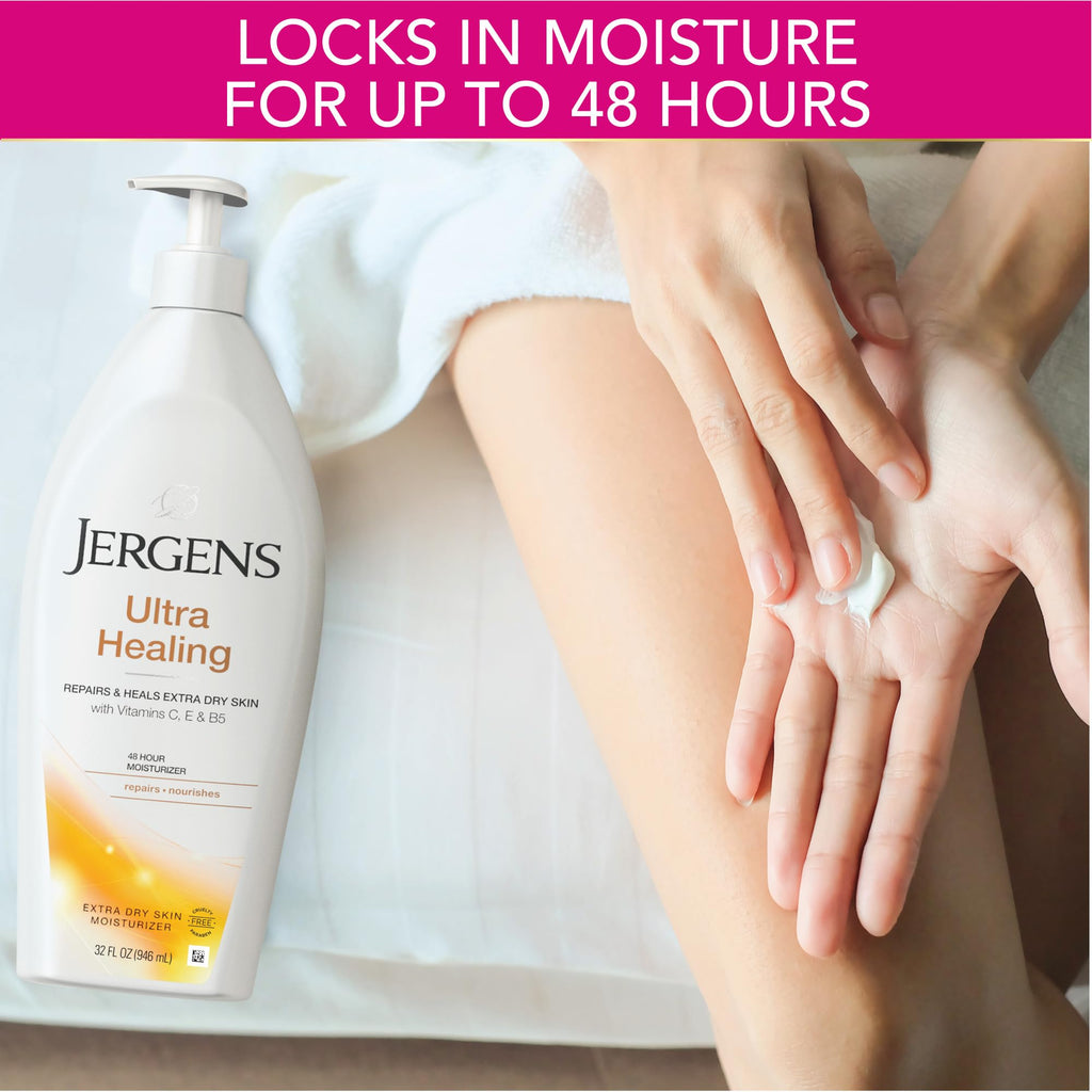 Jergens Ultra Healing Dry Skin Lotion, Hand and Body Moisturizer for Quick Absorption into Extra Dry Skin with Hydralucence Blend, Vitamins C, E and B5, White, 32oz