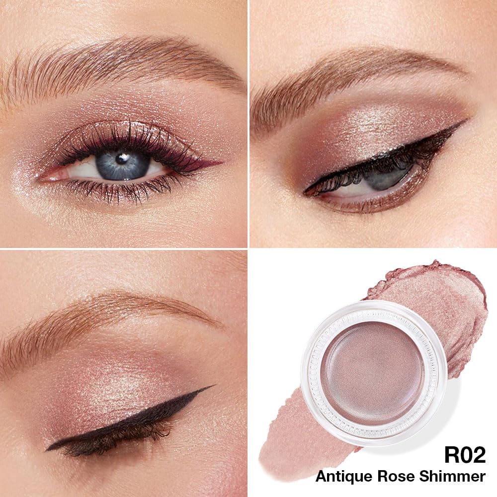 evpct Single Cream Eye Shadow Palette Pot Makeup for Older Women, Taupe Mauve Shimmer Glitter Metallic Monochrome Cream to Powder Eyeshadow Palette Eye Brightener, High Pigment Waterproof Blendable