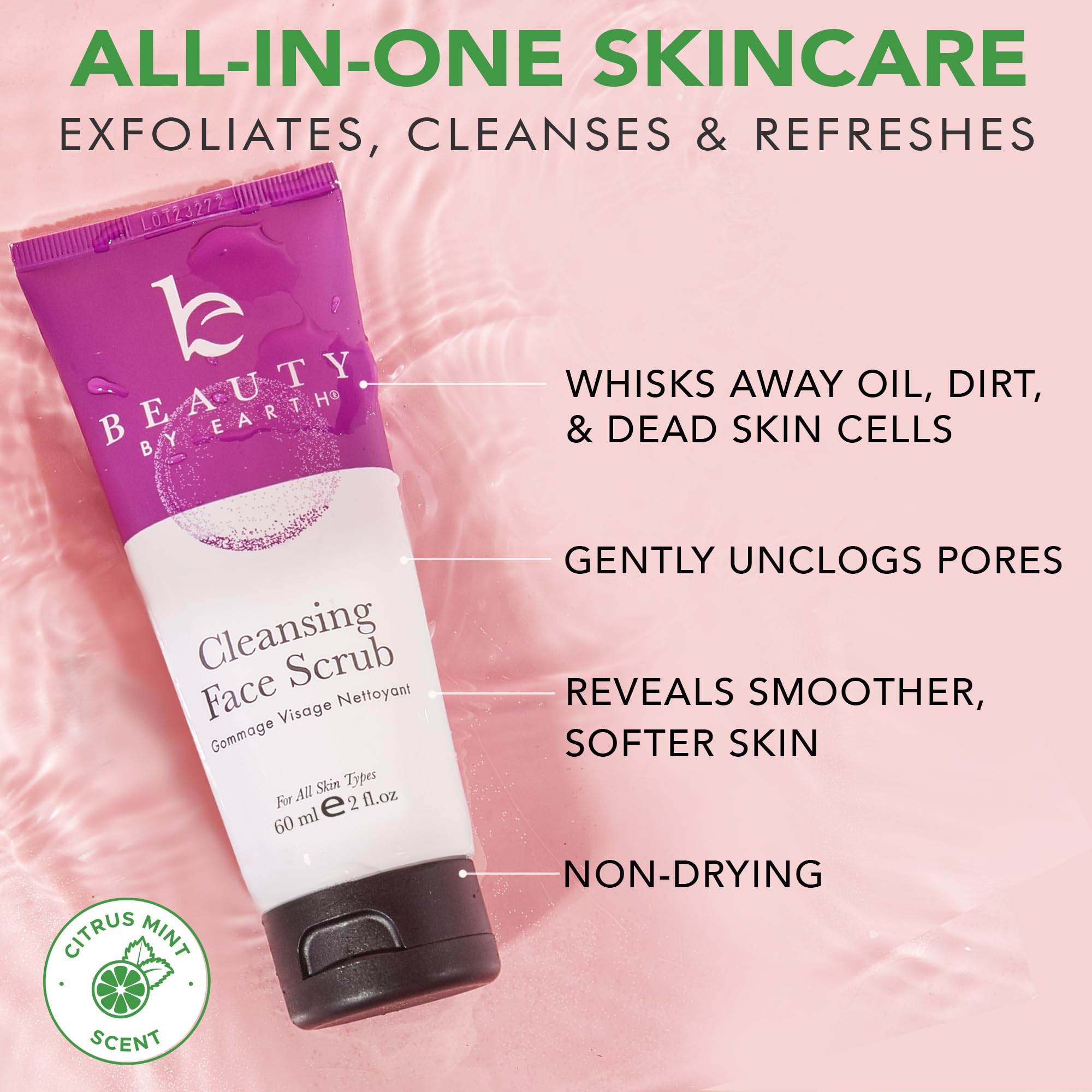 Facial Scrub Exfoliator - USA Made with Natural & Organic Ingredients, Gentle Exfoliating Face Wash for Sensitive & Acne Prone Skin, Microdermabrasion Scrub, Removes Dead Skin Cells (2 Fl Oz)