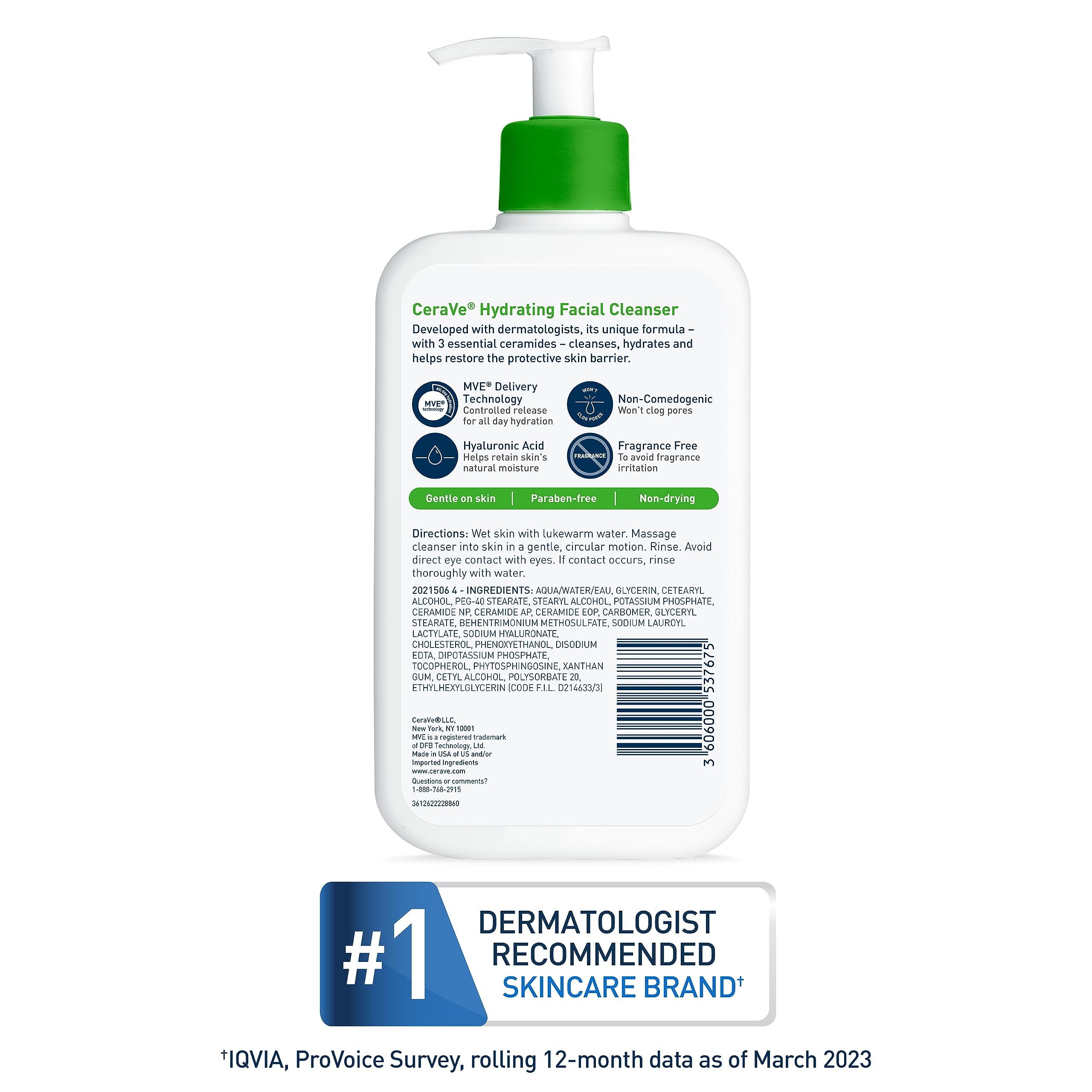 CeraVe Hydrating Facial Cleanser, Moisturizing Face Wash For Dry Skin, Hyaluronic Acid + Ceramides + Glycerin, Hydrating Cleanser For Normal To Dry Skin, National Eczema Association Certified